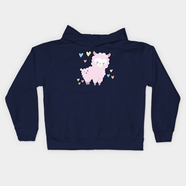 Llama love with hearts, Llama Valentine's Day Kids Hoodie by faithfullyyours